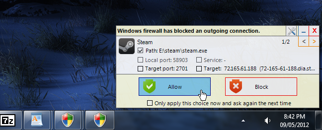 Пример уведомления с опциями «Разрешить», «Блокировать», «Только сейчас»