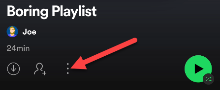 Иконка меню из трёх точек в интерфейсе плейлиста.