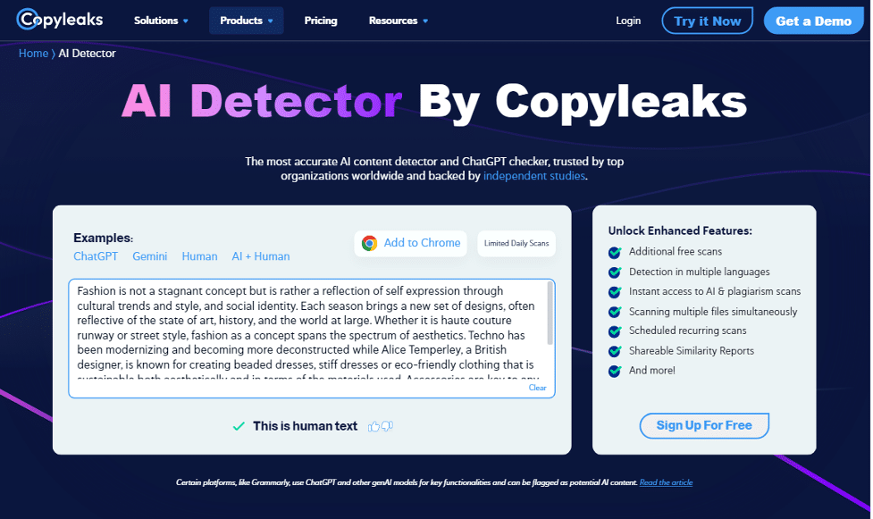 Copyleaks после гуманизации распознал текст как человеческий