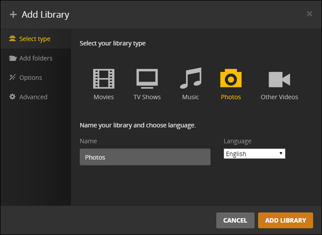 Настройка имени библиотеки и языка в Plex