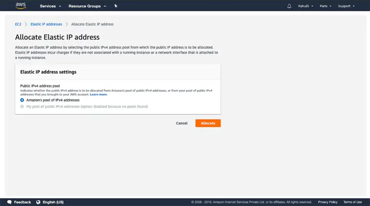 Выделенный Elastic IP готов для назначения NAT Gateway