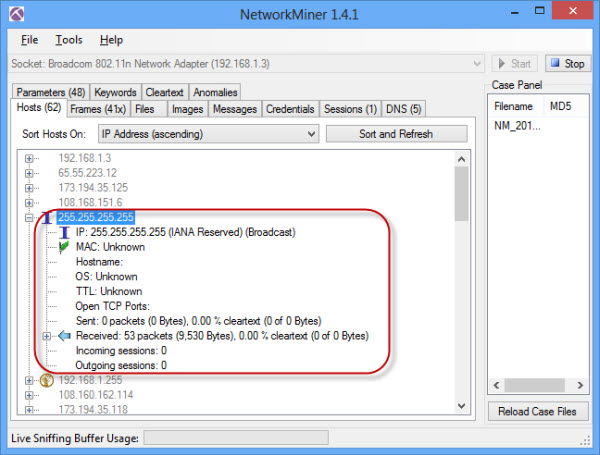 Детали хоста в NetworkMiner