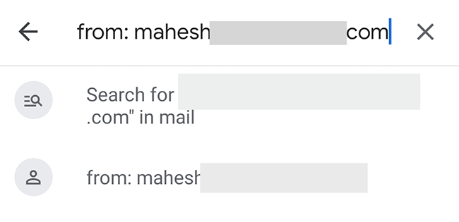 Ввод адреса отправителя и выполнение поиска в приложении Gmail