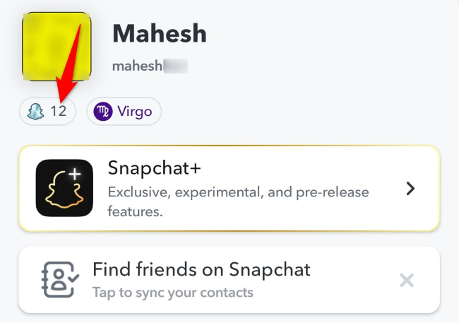 Просмотр собственного Snapscore в приложении Snapchat.
