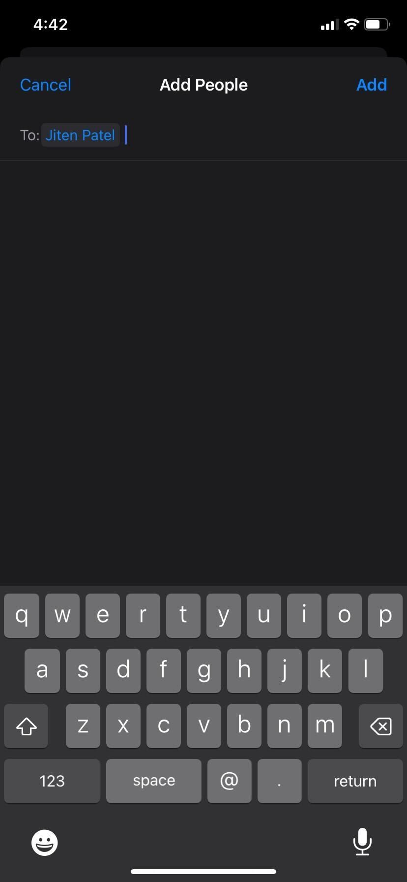 iPhone Shared Password Group Add button