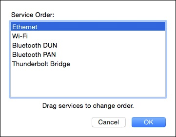 Перетаскивание сетевых служб в нужный порядок