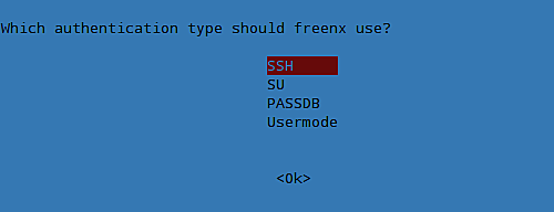 Выбор SSH-аутентификации для FreeNX