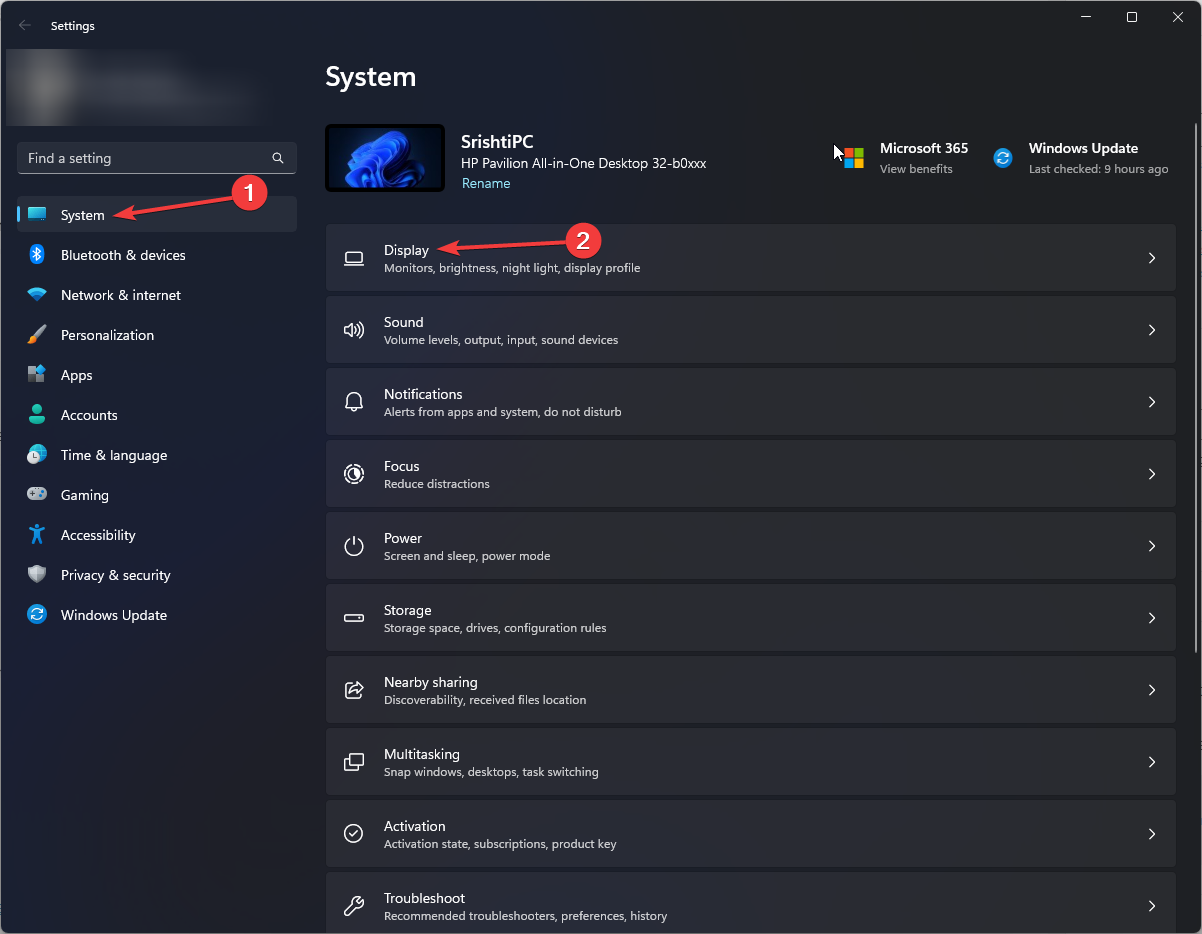 Окно Параметры — Дисплей