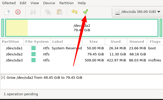Нажмите зелёную галочку, чтобы применить изменения