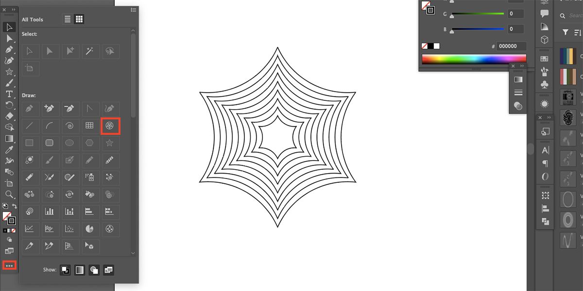 Инструмент Polar Grid в панели Illustrator