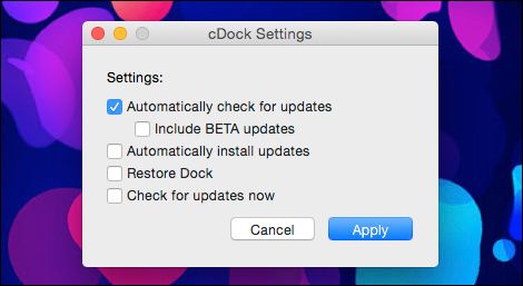 Опция восстановления Dock в cDock