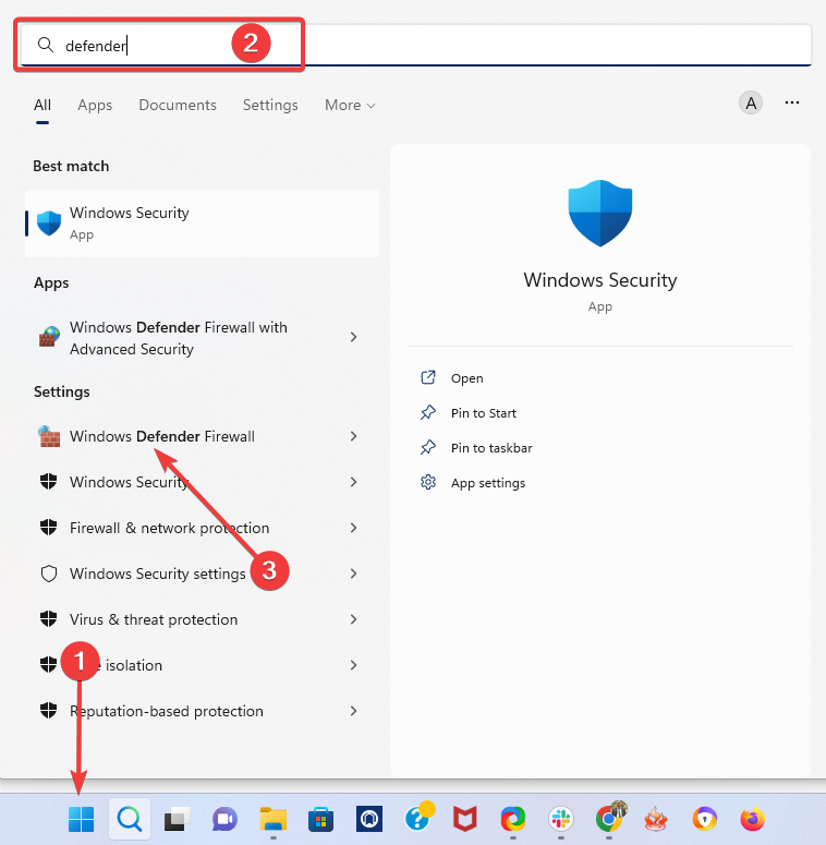 Окно настроек брандмауэра Windows Defender