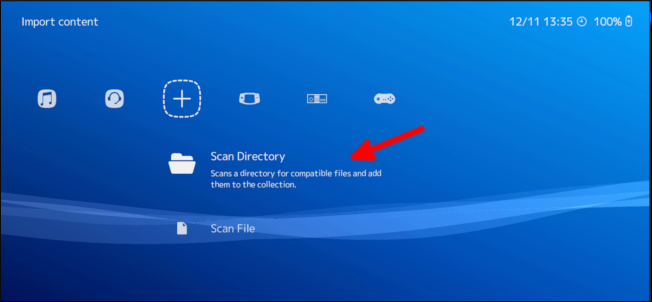 Выбор директории для сканирования ROMs в RetroArch