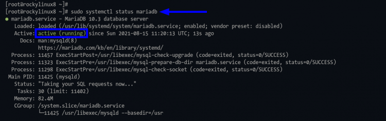 Проверка статуса MariaDB