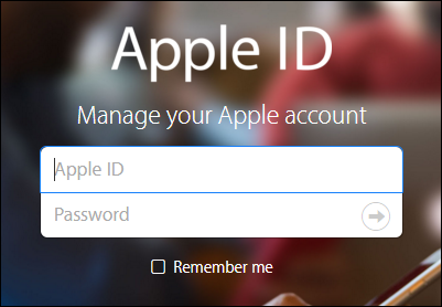 Экран входа в Apple ID, форма для ввода логина и пароля