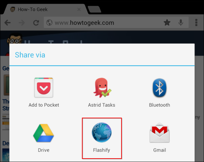 Обмен страницей из Chrome в Firefox через приложение Flashify