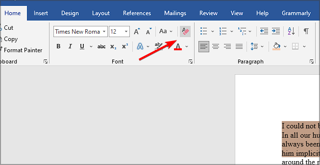 Иконка очистки форматирования в Word