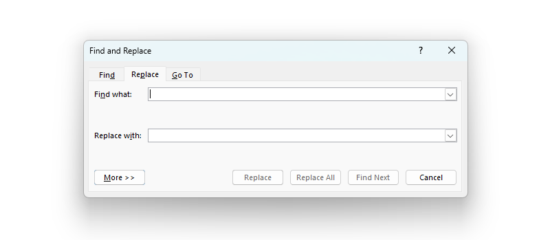 Окно «Найти и заменить» в Word, открытое через Ctrl+H.