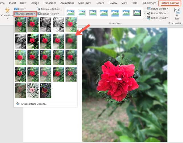 Опция «Размытие» в меню художественных эффектов