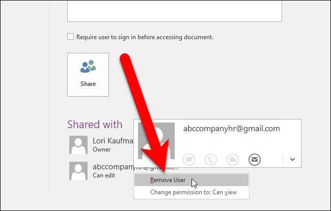Удаление доступа у пользователя в OneNote 2016