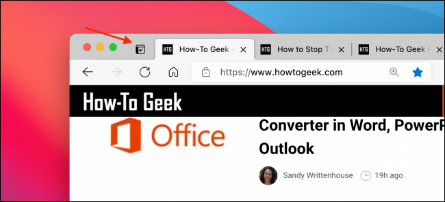Кнопка вертикальных вкладок в Microsoft Edge
