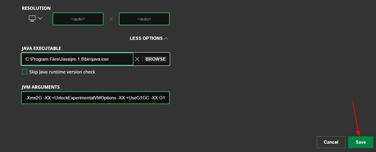 Кнопка Save в окне редактирования установки.