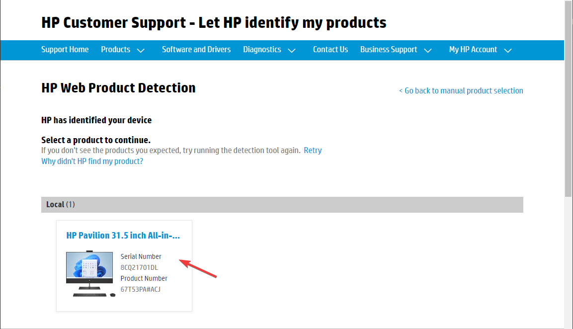 Автоопределение продукта на сайте производителя