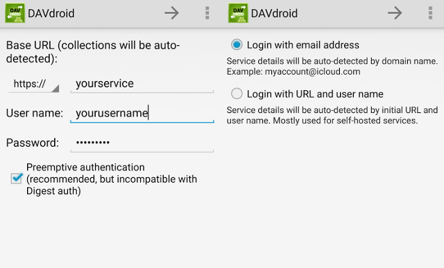 DAVDroid: добавление аккаунта в Android