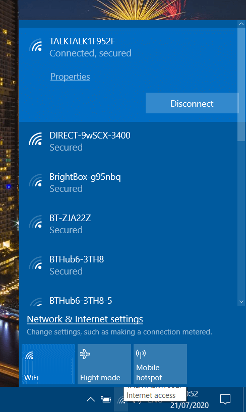 Иконка сетевого подключения в трее Windows 10