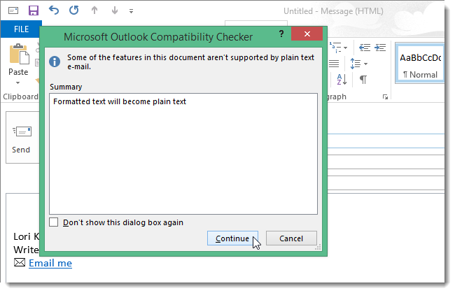Диалог совместимости Outlook