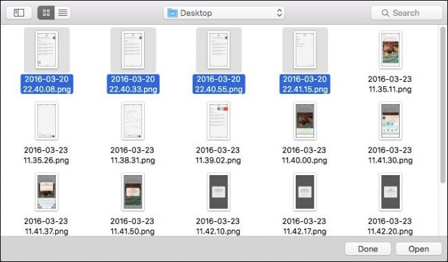 Несколько выбранных изображений в Finder готовых к открытию в Preview