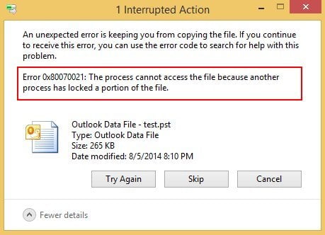 Диалог диспетчера задач с выделенным процессом Outlook