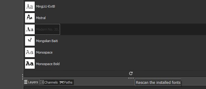 Нажмите значок обновления, чтобы перечитать список шрифтов
