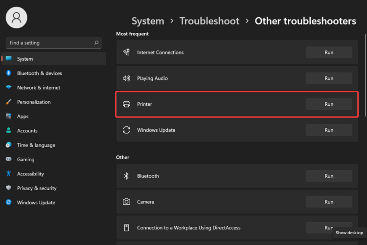 Запуск средства устранения неполадок принтера