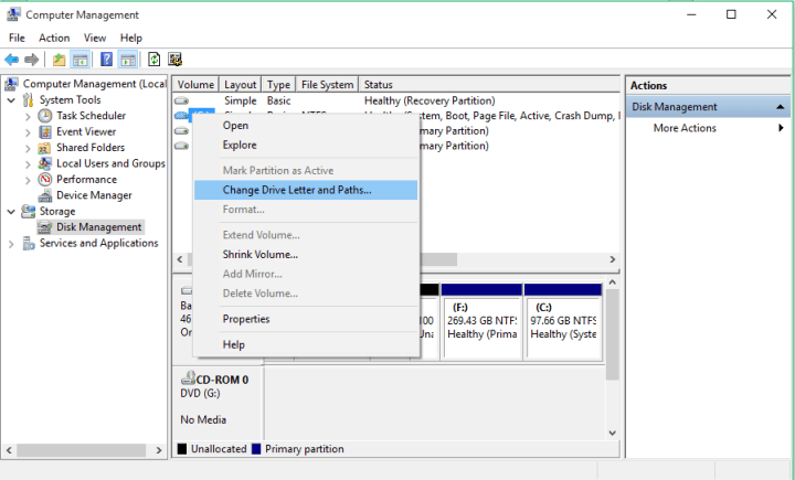 change drive letter windows 10