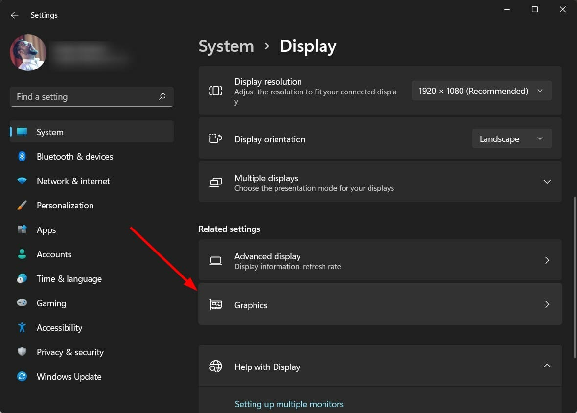 Параметр графики в Windows для выбора приложения