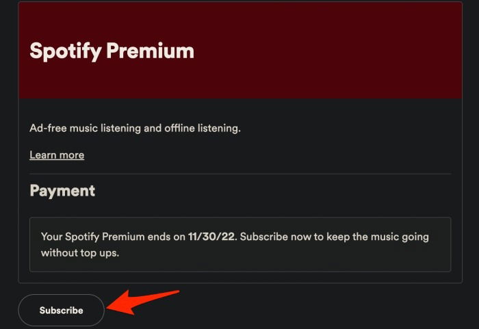Детали оплаты и подписки в аккаунте Spotify на вебе