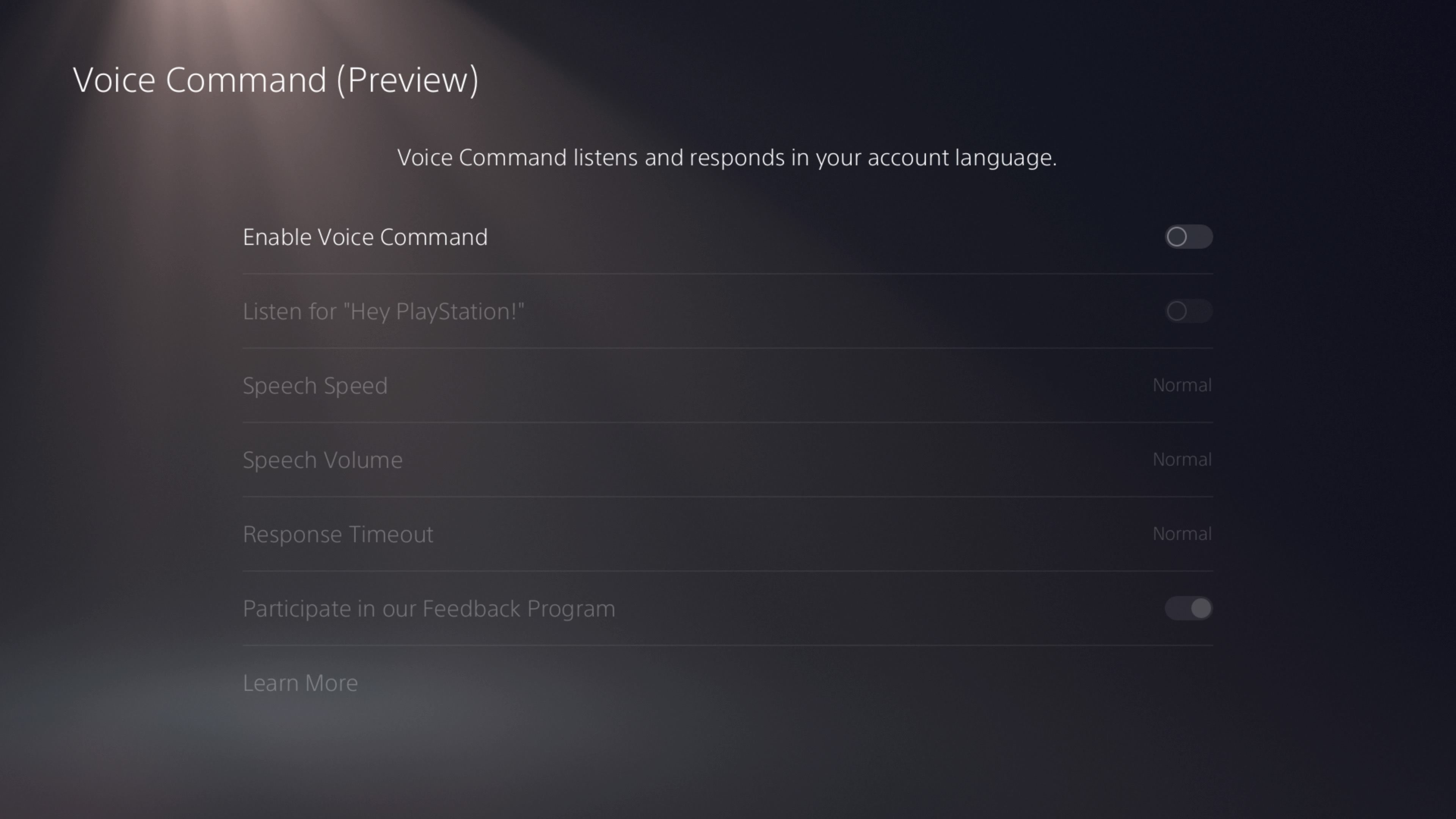 Voice command in PS5