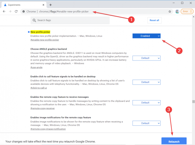 Включение Profile Picker через chrome://flags
