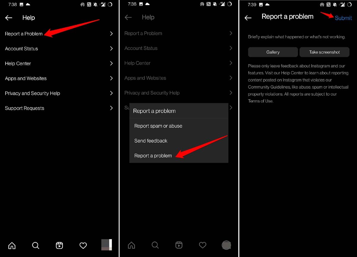 submit report to Instagram support team