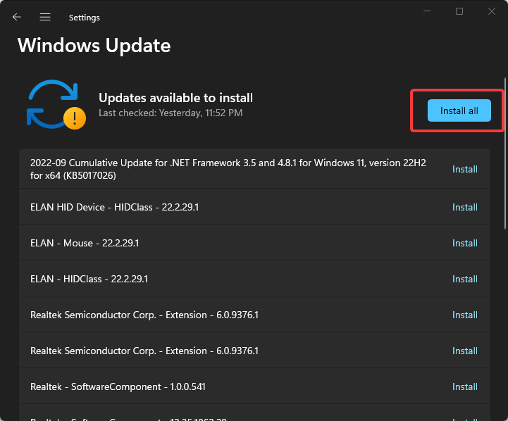 Страница обновлений Windows: кнопка проверки обновлений