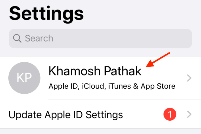Выберите профиль Apple в Настройках