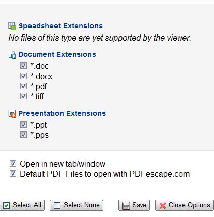 Страница настроек расширения Google Docs Viewer