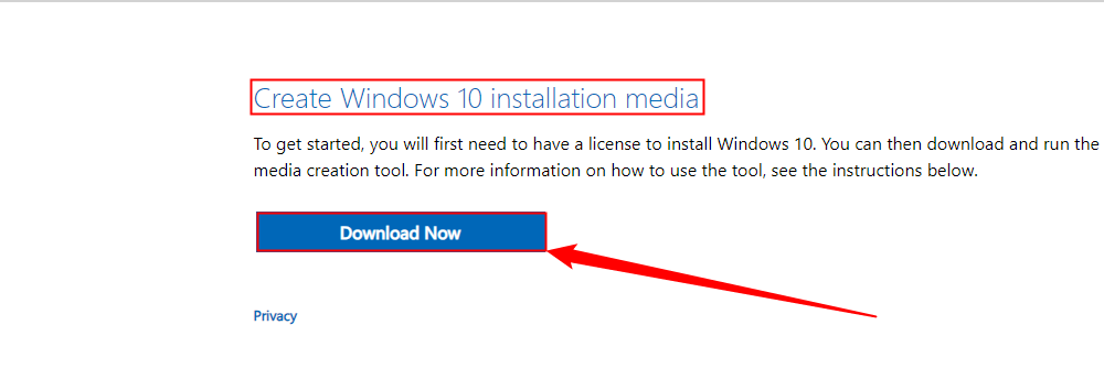 Раздел 'Создание установочного носителя Windows 10' на сайте, кнопка 'Загрузить сейчас'.