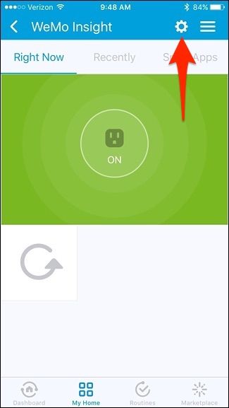 Скриншот: значок настроек устройства в SmartThings