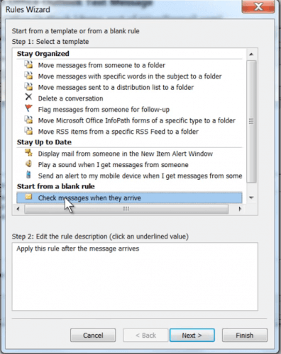 мастер правил в Outlook