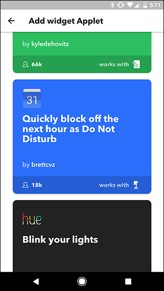 Включение апплета для виджета в IFTTT на Android