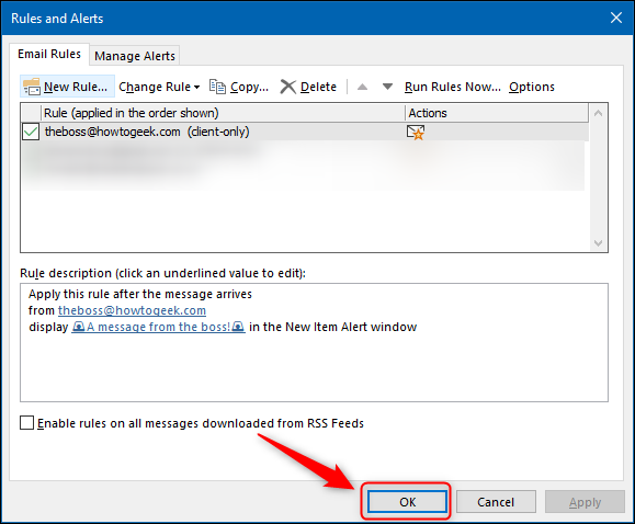 Подтверждающее окно с кнопкой OK.