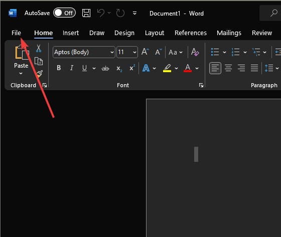 Menu Fichier montrant l'accès au compte utilisateur dans Office