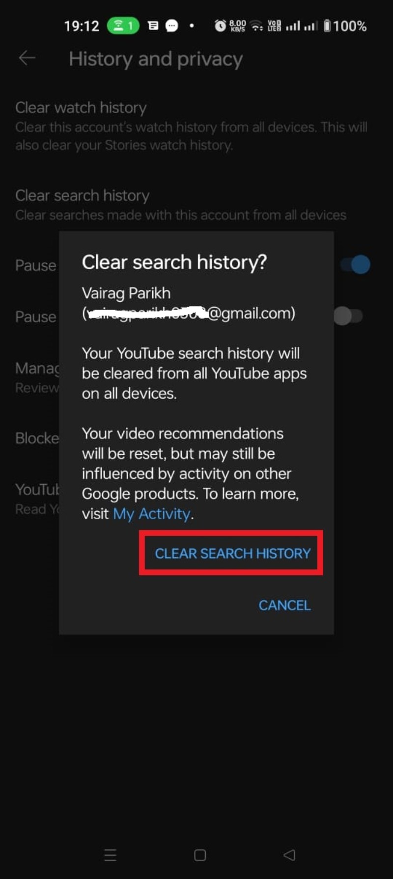 estado tras borrar historial en Android